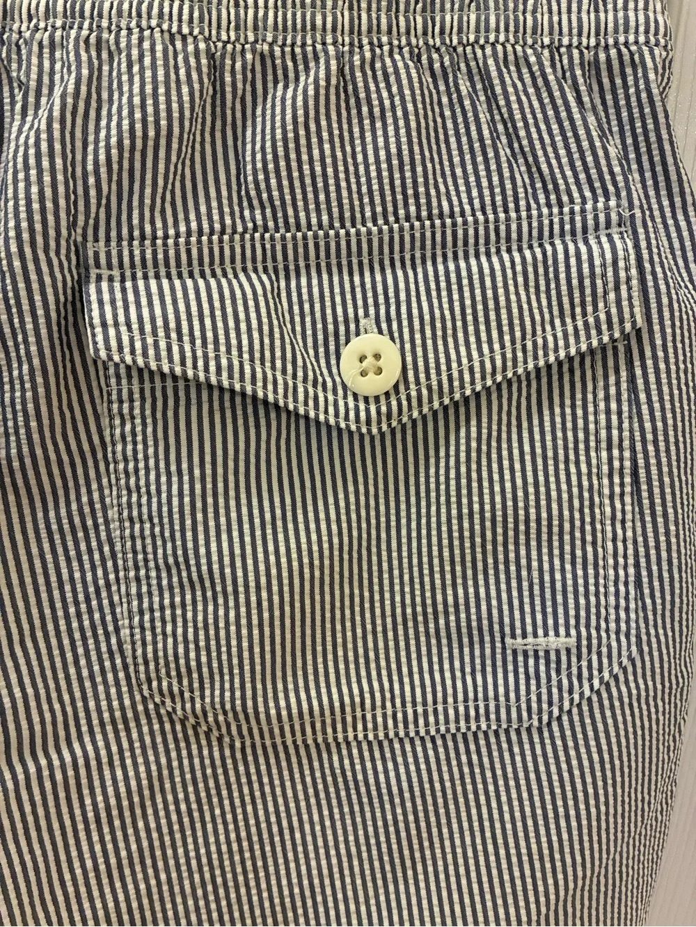 J. Crew Men’s Navy & White Seersucker Drawstring Swim Trunks